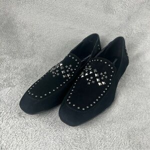 Donald J Pliner Lukas Loafers Womens Size 10N Black Suede Leather Studded Narrow